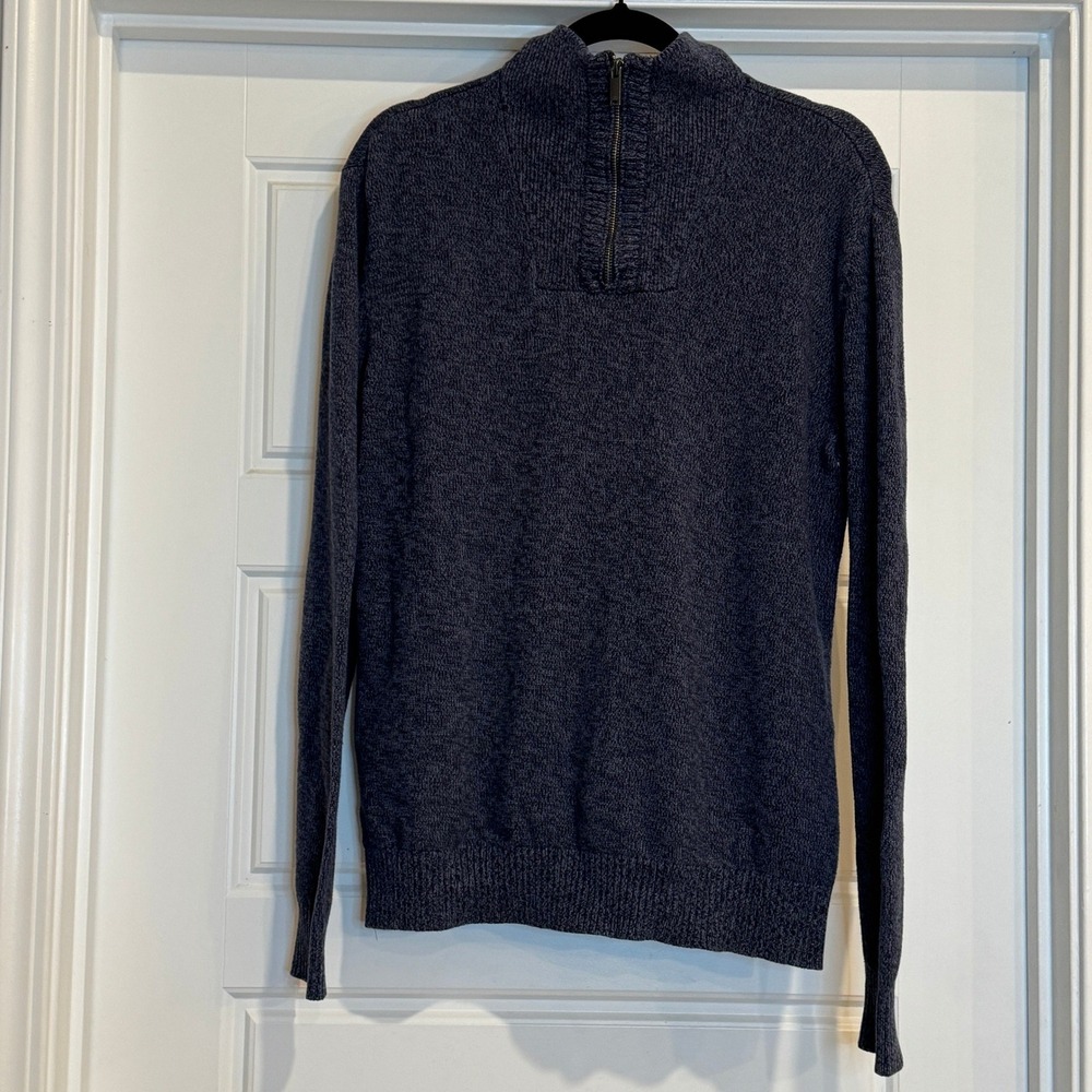 Calvin Klein Jeans Sweater Mens M Navy Blue Marl Quarter Zip Mock Neck Knit